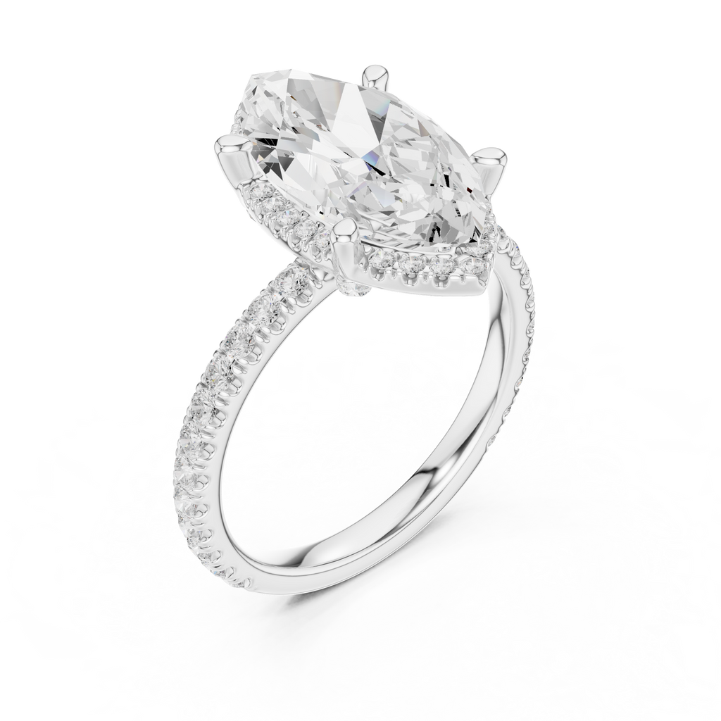 3.50 CT Marquise Cut Hidden Halo Diamond Engagement Ring with Pavé Band