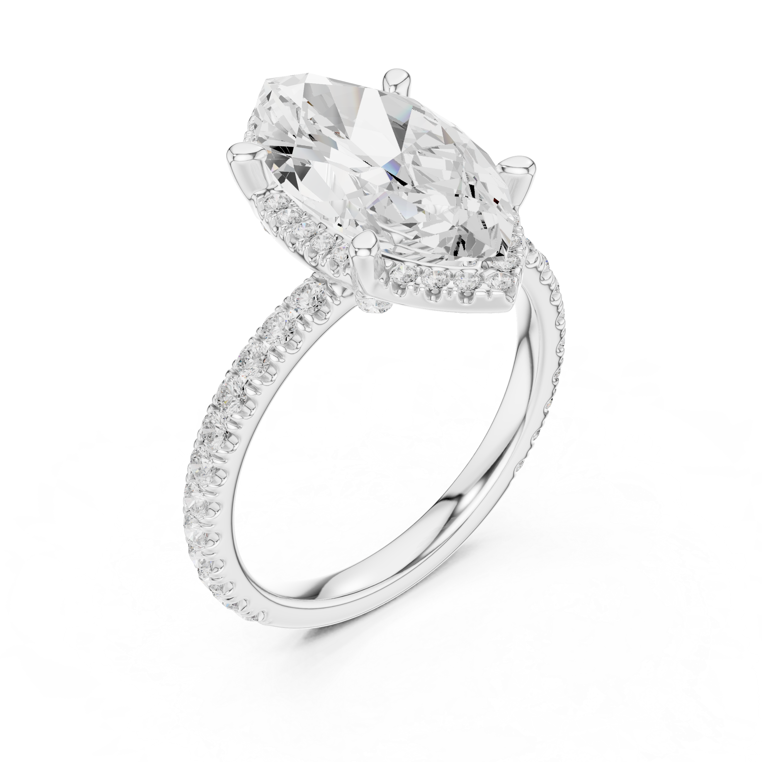 3.50 CT Marquise Cut Hidden Halo Diamond Engagement Ring with Pavé Band