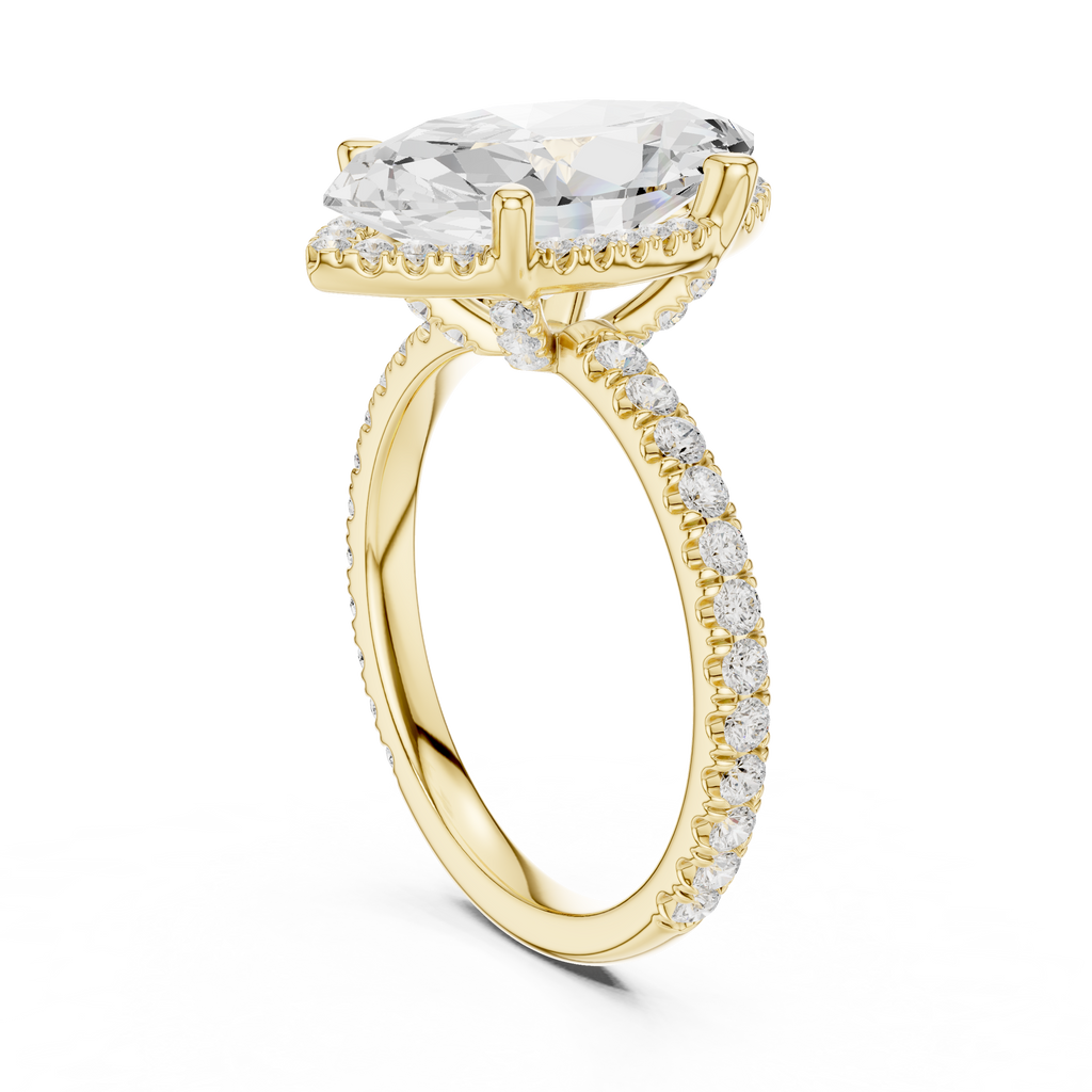 3.50 CT Marquise Cut Hidden Halo Diamond Engagement Ring with Pavé Band