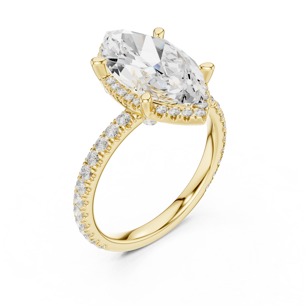 3.50 CT Marquise Cut Hidden Halo Diamond Engagement Ring with Pavé Band