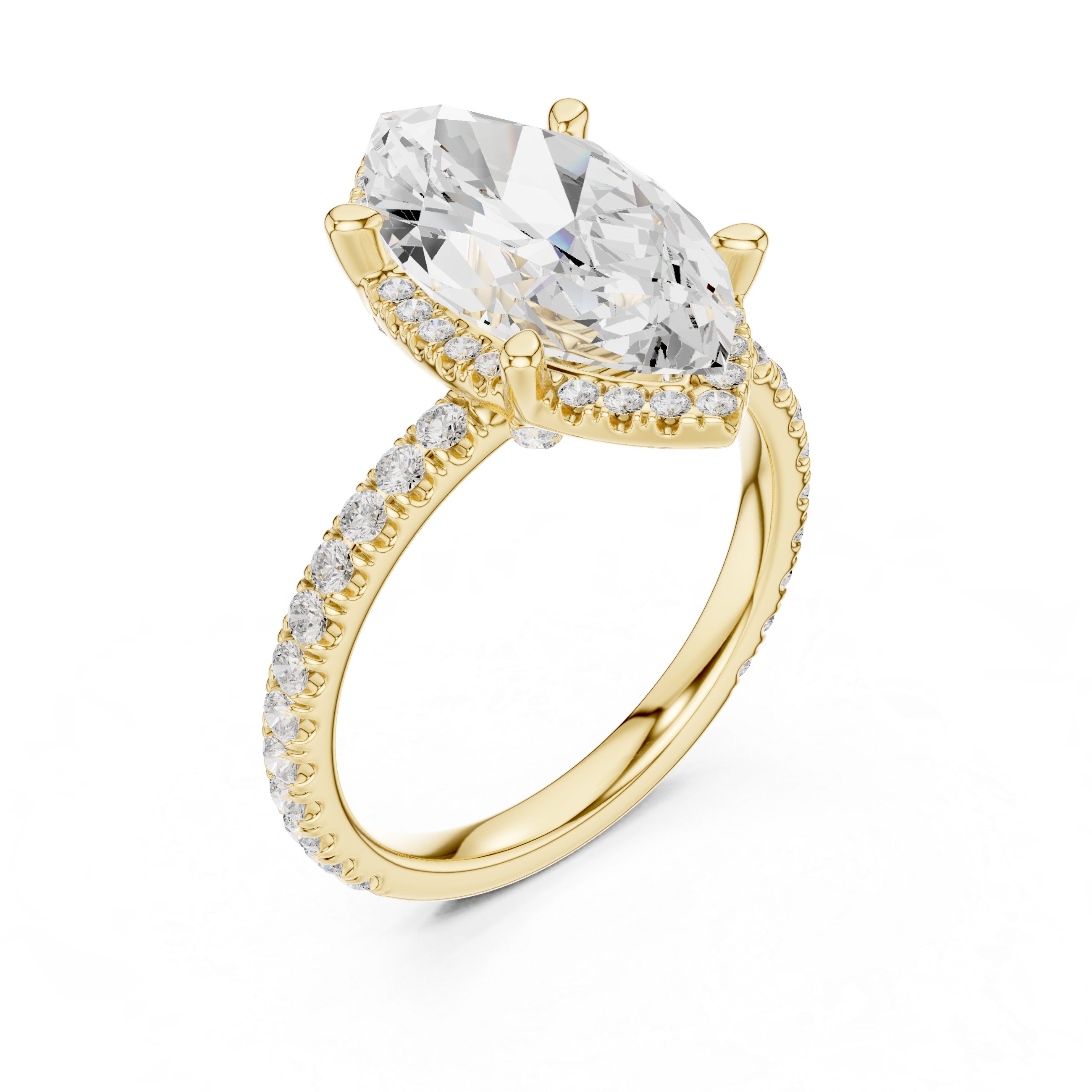 3.50 CT Marquise Cut Hidden Halo Diamond Engagement Ring with Pavé Band