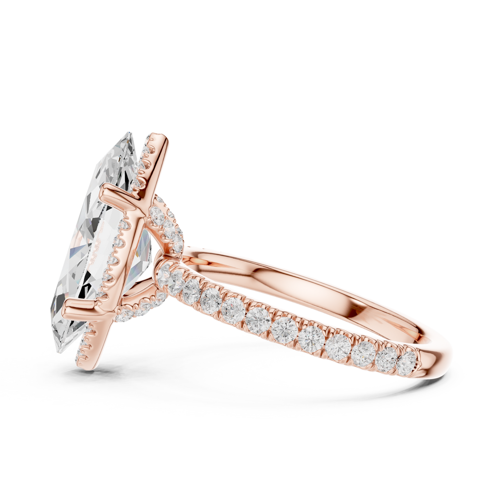 3.50 CT Marquise Cut Hidden Halo Diamond Engagement Ring with Pavé Band