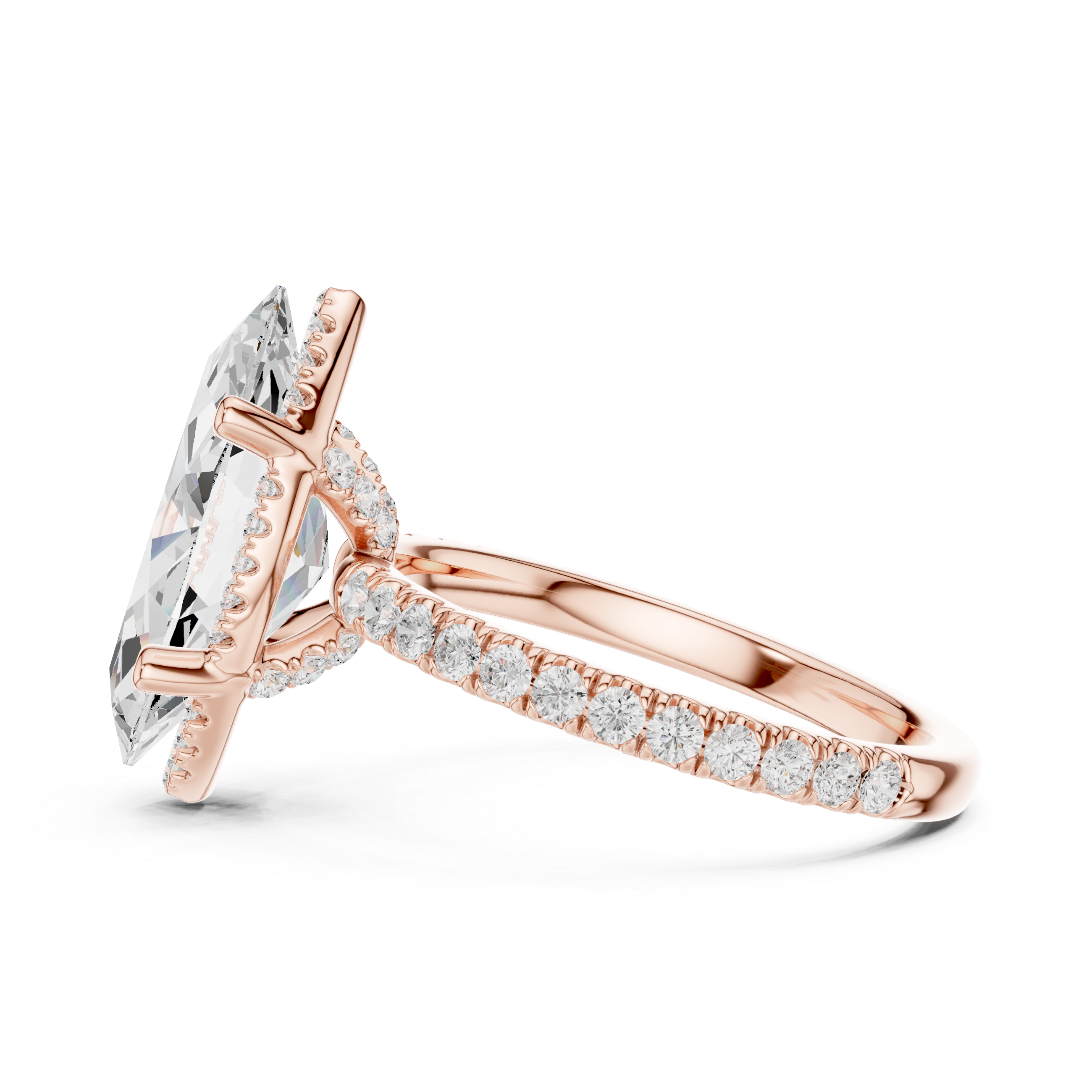 3.50 CT Marquise Cut Hidden Halo Diamond Engagement Ring with Pavé Band