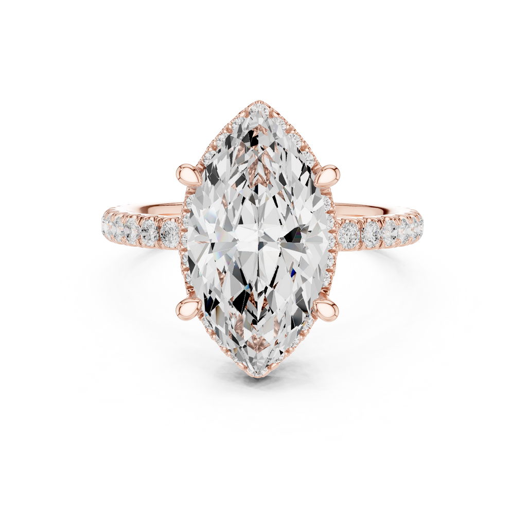 3.50 CT Marquise Cut Hidden Halo Diamond Engagement Ring with Pavé Band