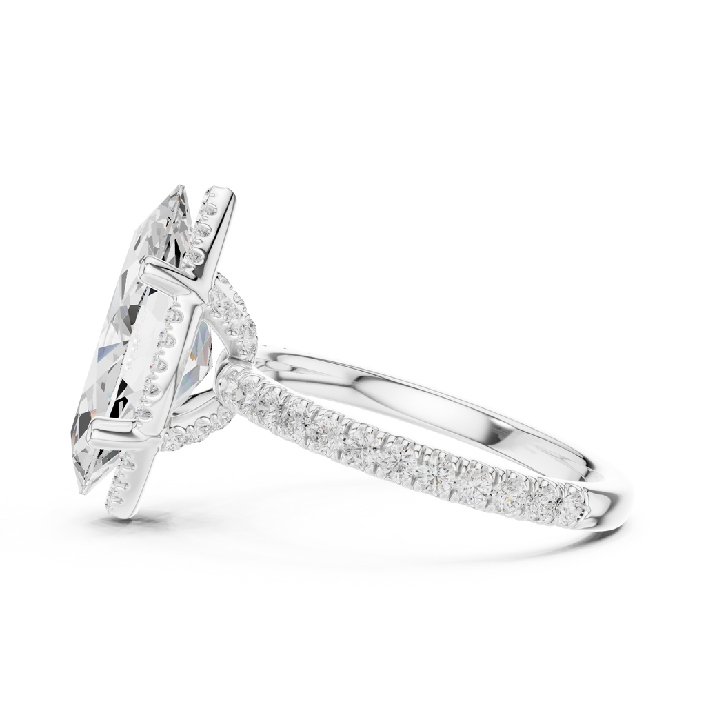 3.50 CT Marquise Cut Hidden Halo Diamond Engagement Ring with Pavé Band