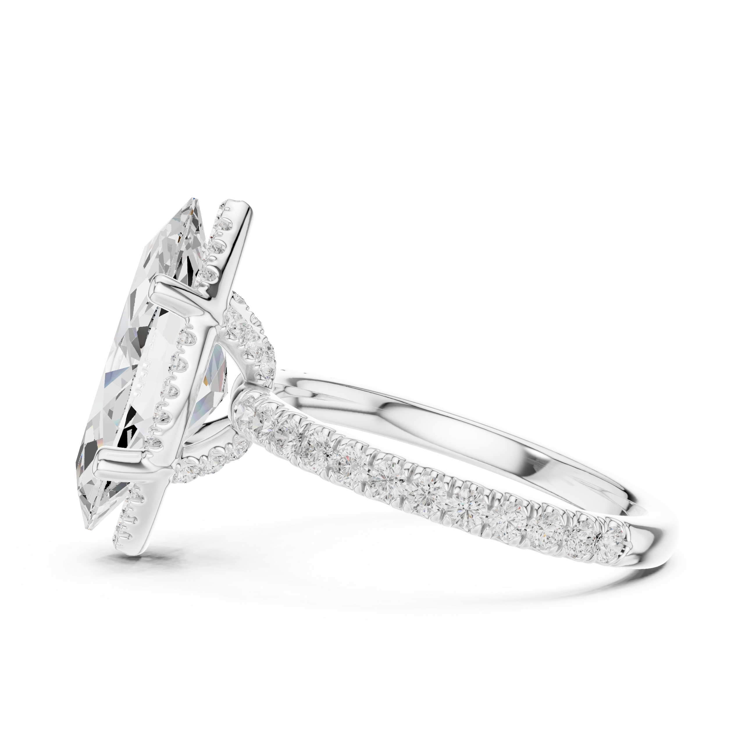 3.50 CT Marquise Cut Hidden Halo Diamond Engagement Ring with Pavé Band