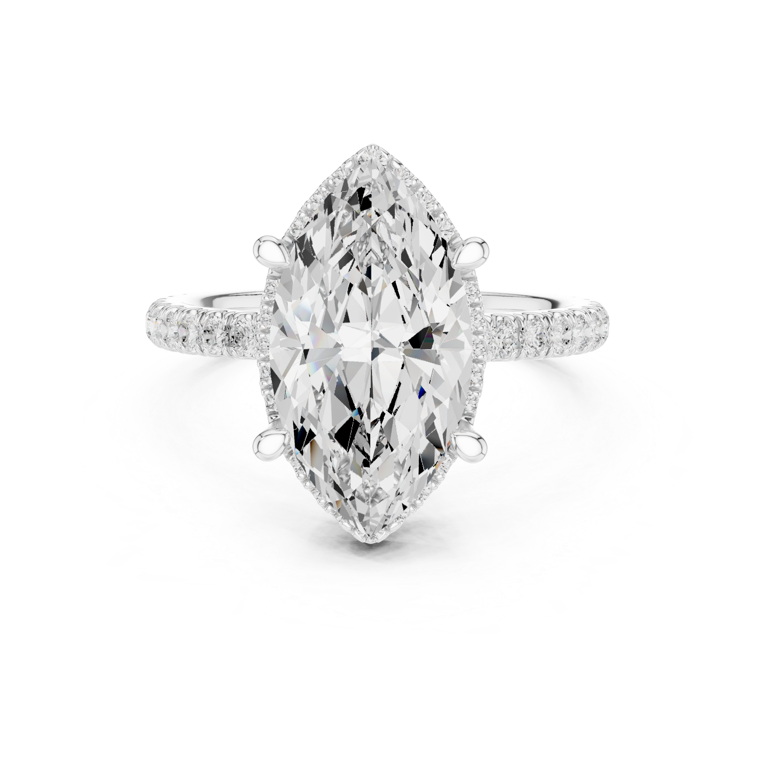 3.50 CT Marquise Cut Hidden Halo Diamond Engagement Ring with Pavé Band