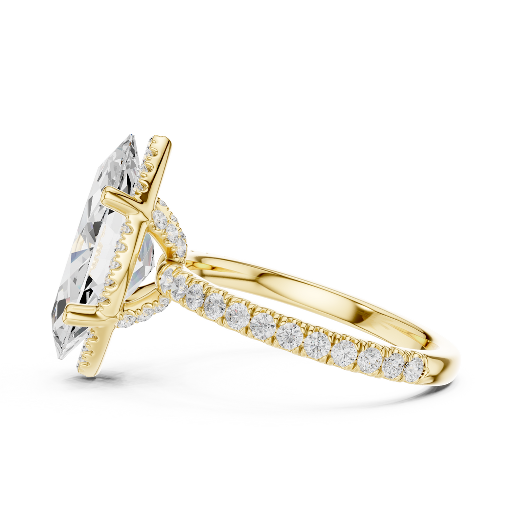 3.50 CT Marquise Cut Hidden Halo Diamond Engagement Ring with Pavé Band