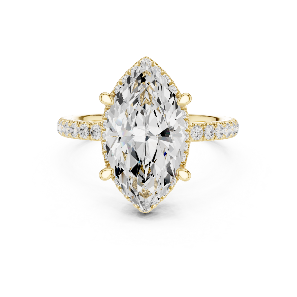 3.50 CT Marquise Cut Hidden Halo Diamond Engagement Ring with Pavé Band