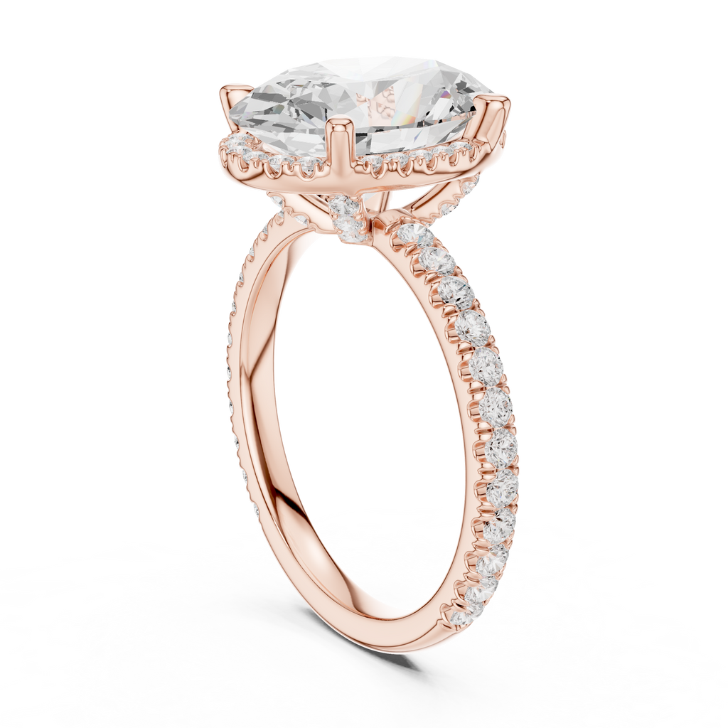 3.50 CT Oval Cut Hidden Halo Diamond Engagement Ring with Pavé Band