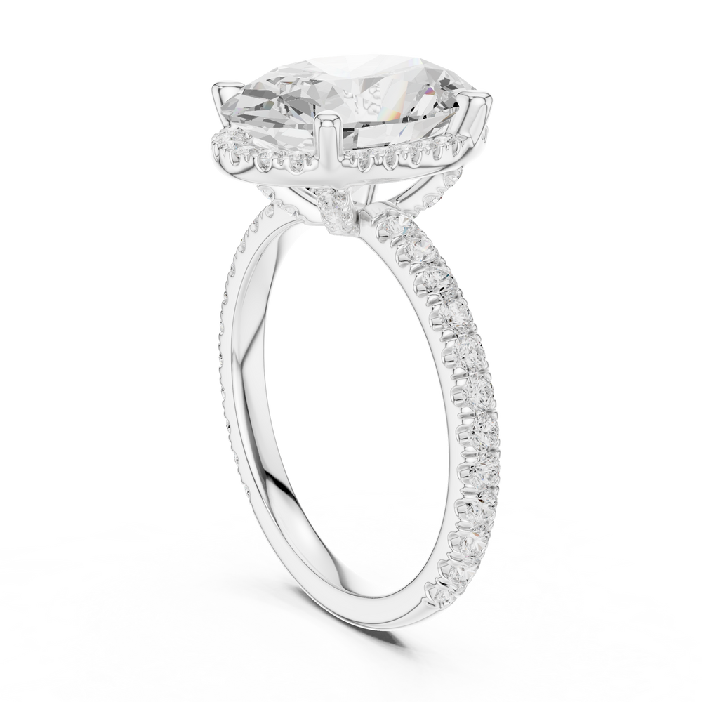 3.50 CT Oval Cut Hidden Halo Diamond Engagement Ring with Pavé Band