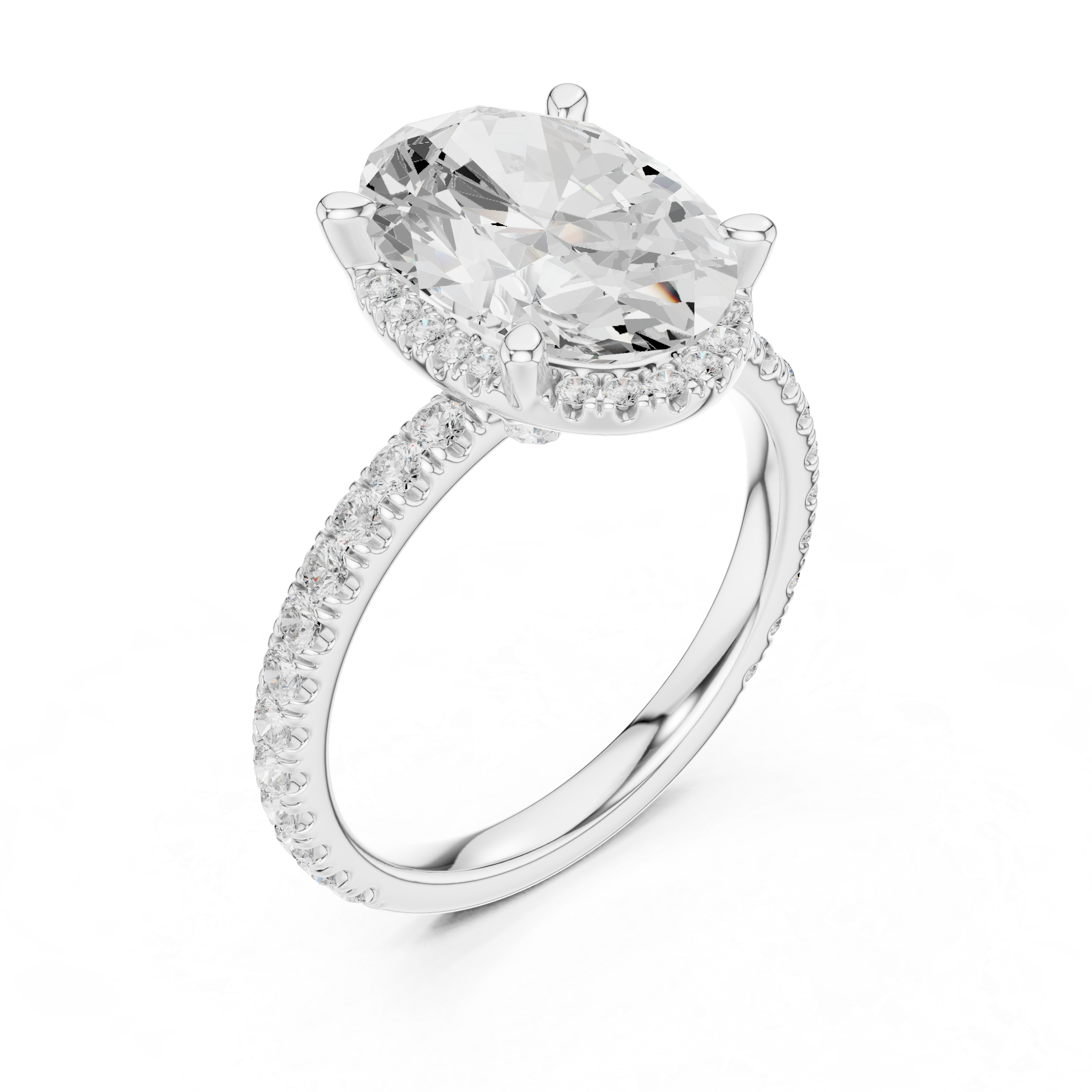 3.50 CT Oval Cut Hidden Halo Diamond Engagement Ring with Pavé Band