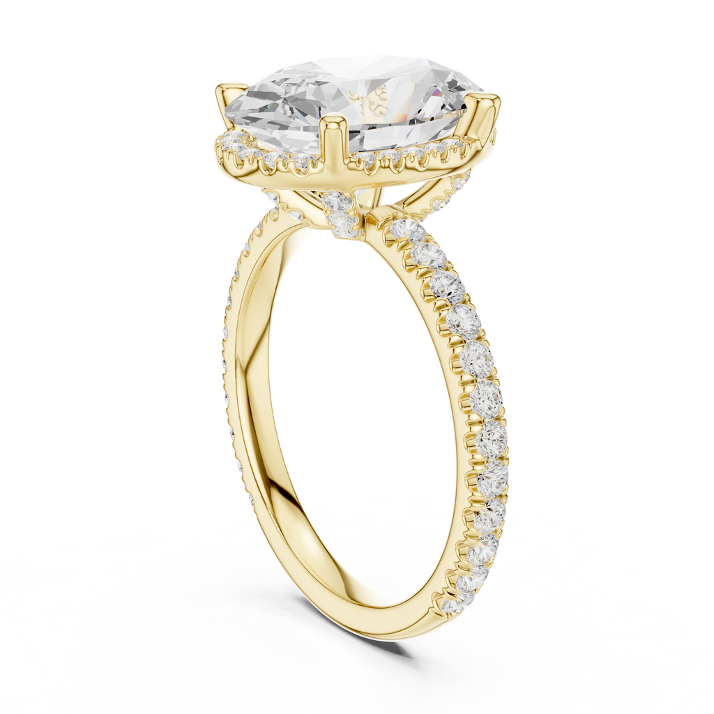 3.50 CT Oval Cut Hidden Halo Diamond Engagement Ring with Pavé Band
