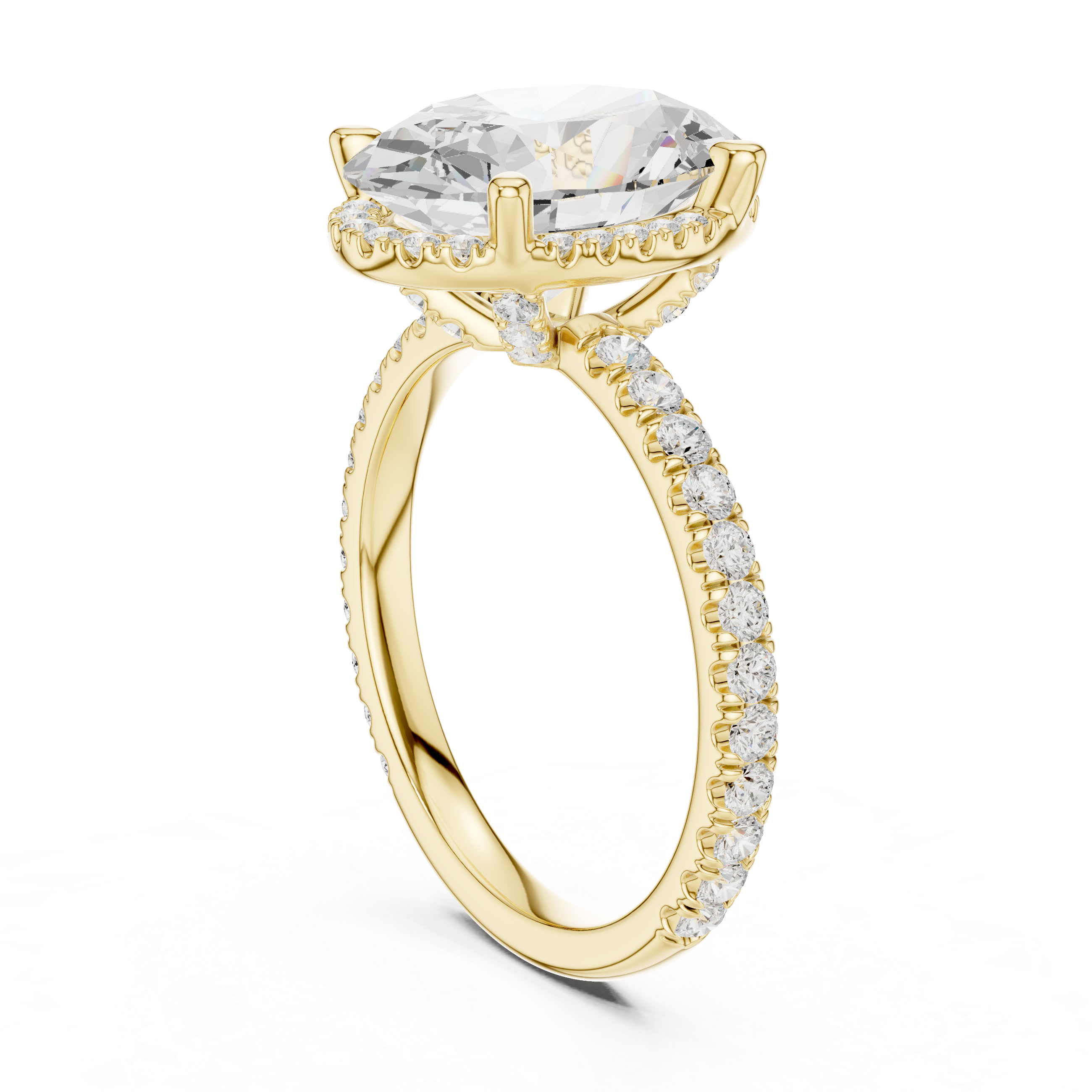 3.50 CT Oval Cut Hidden Halo Diamond Engagement Ring with Pavé Band
