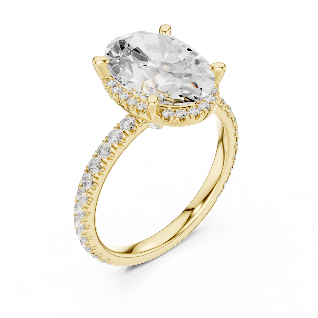 3.50 CT Oval Cut Hidden Halo Diamond Engagement Ring with Pavé Band