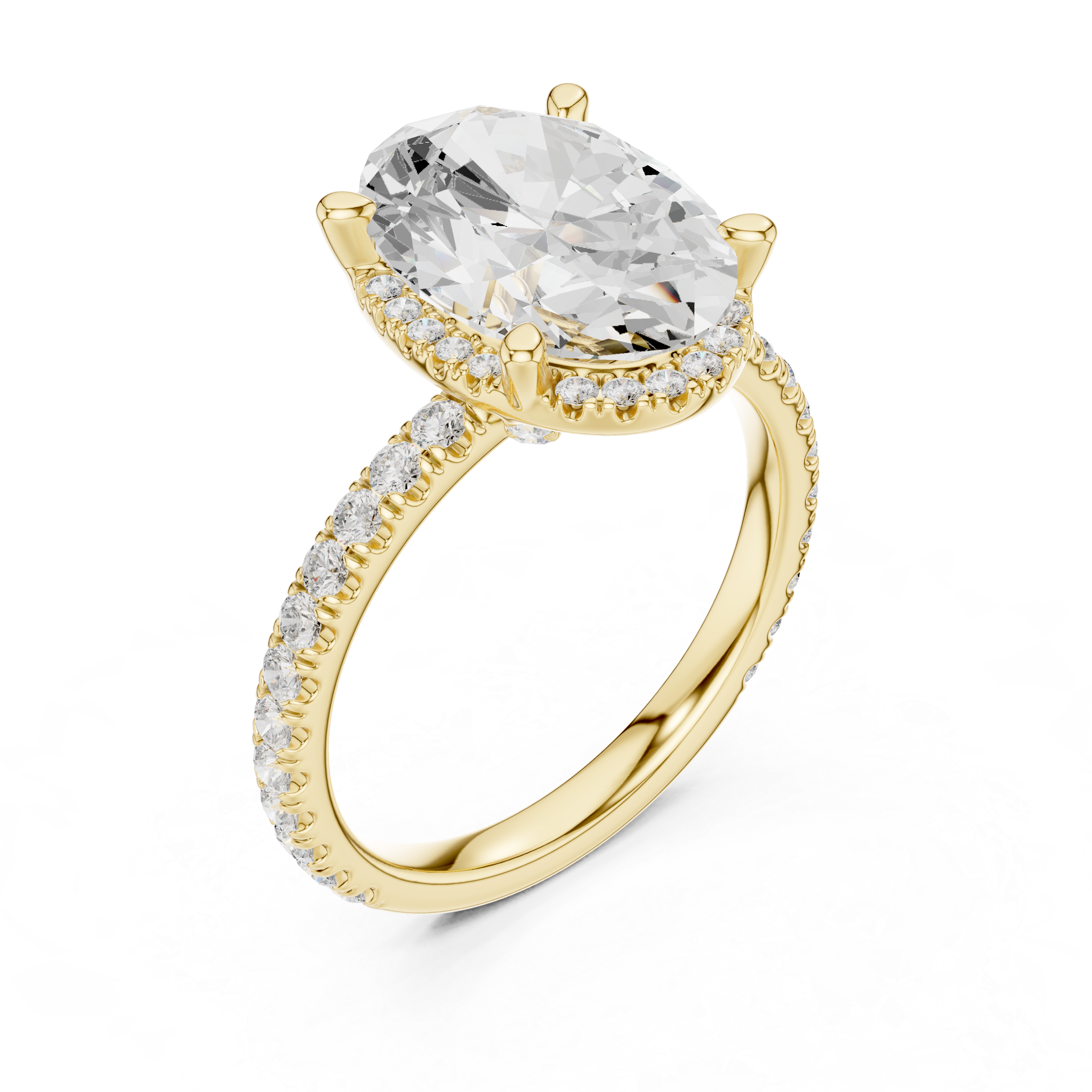 3.50 CT Oval Cut Hidden Halo Diamond Engagement Ring with Pavé Band