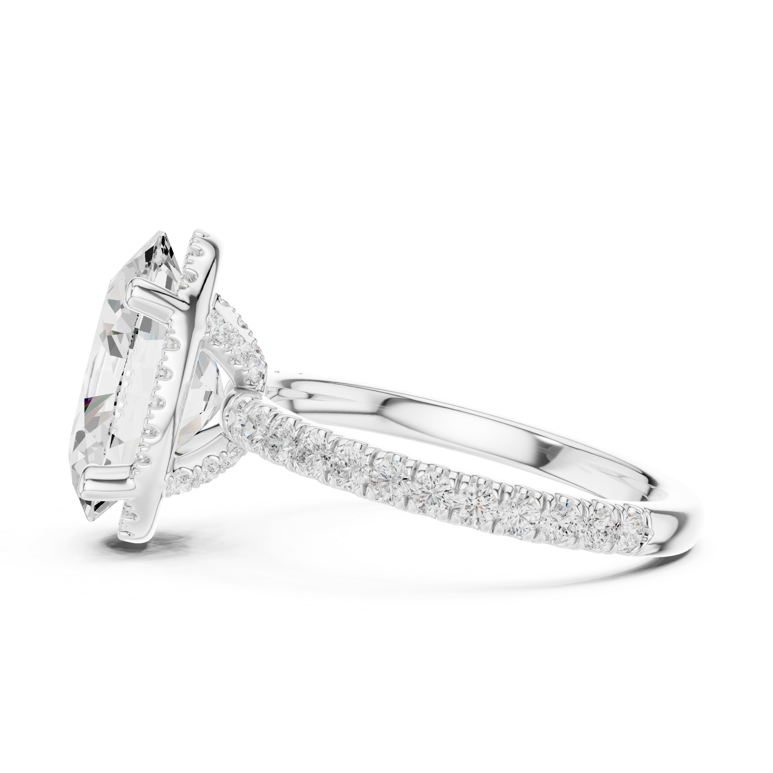 3.50 CT Oval Cut Hidden Halo Diamond Engagement Ring with Pavé Band
