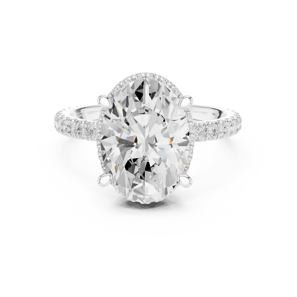 3.50 CT Oval Cut Hidden Halo Diamond Engagement Ring with Pavé Band