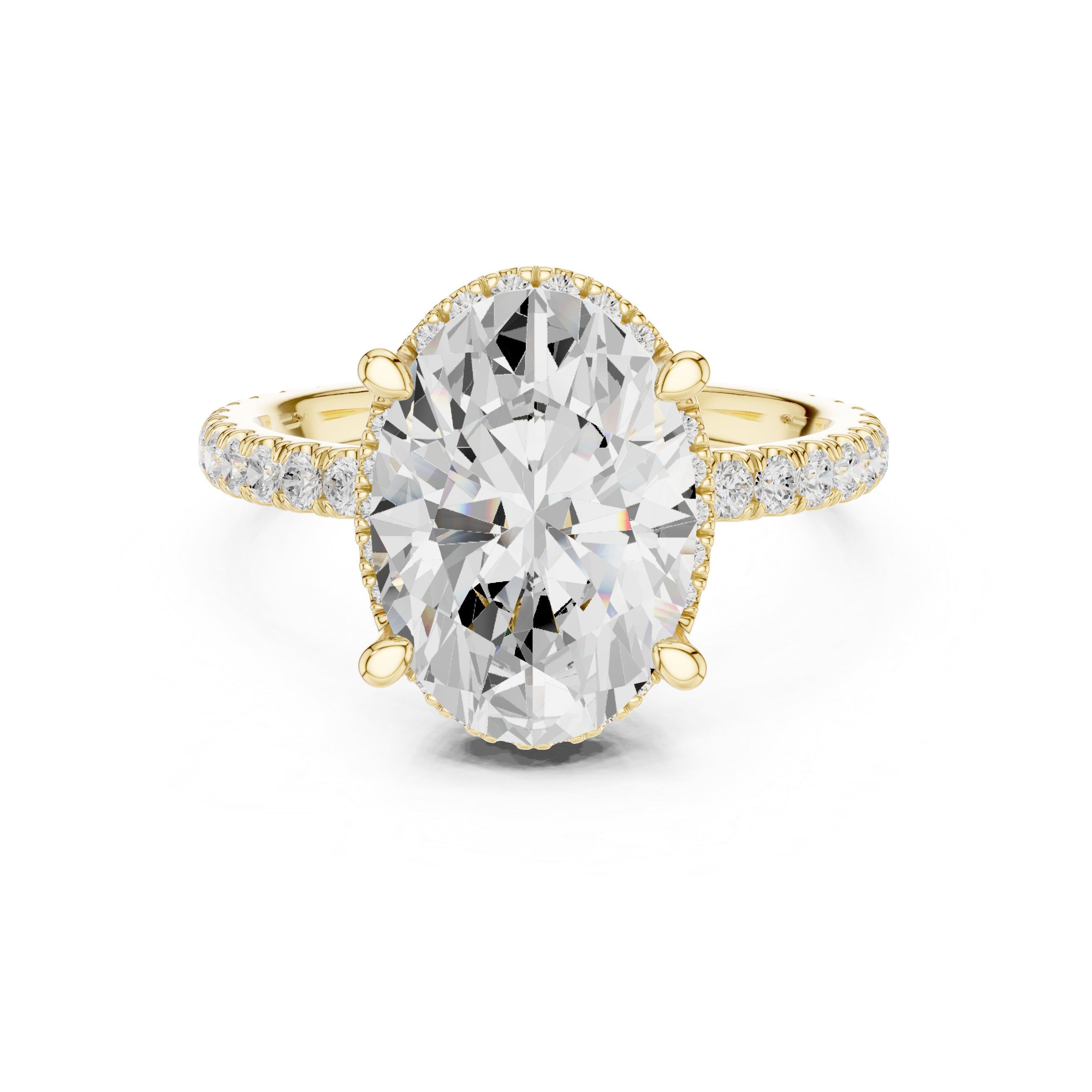 3.50 CT Oval Cut Hidden Halo Diamond Engagement Ring with Pavé Band