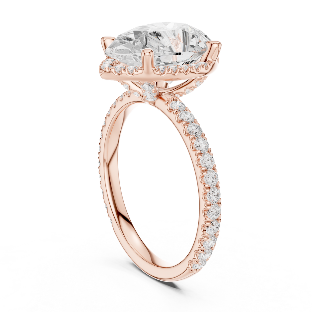 3.50 CT Pear Cut Hidden Halo Diamond Engagement Ring with Pavé Band