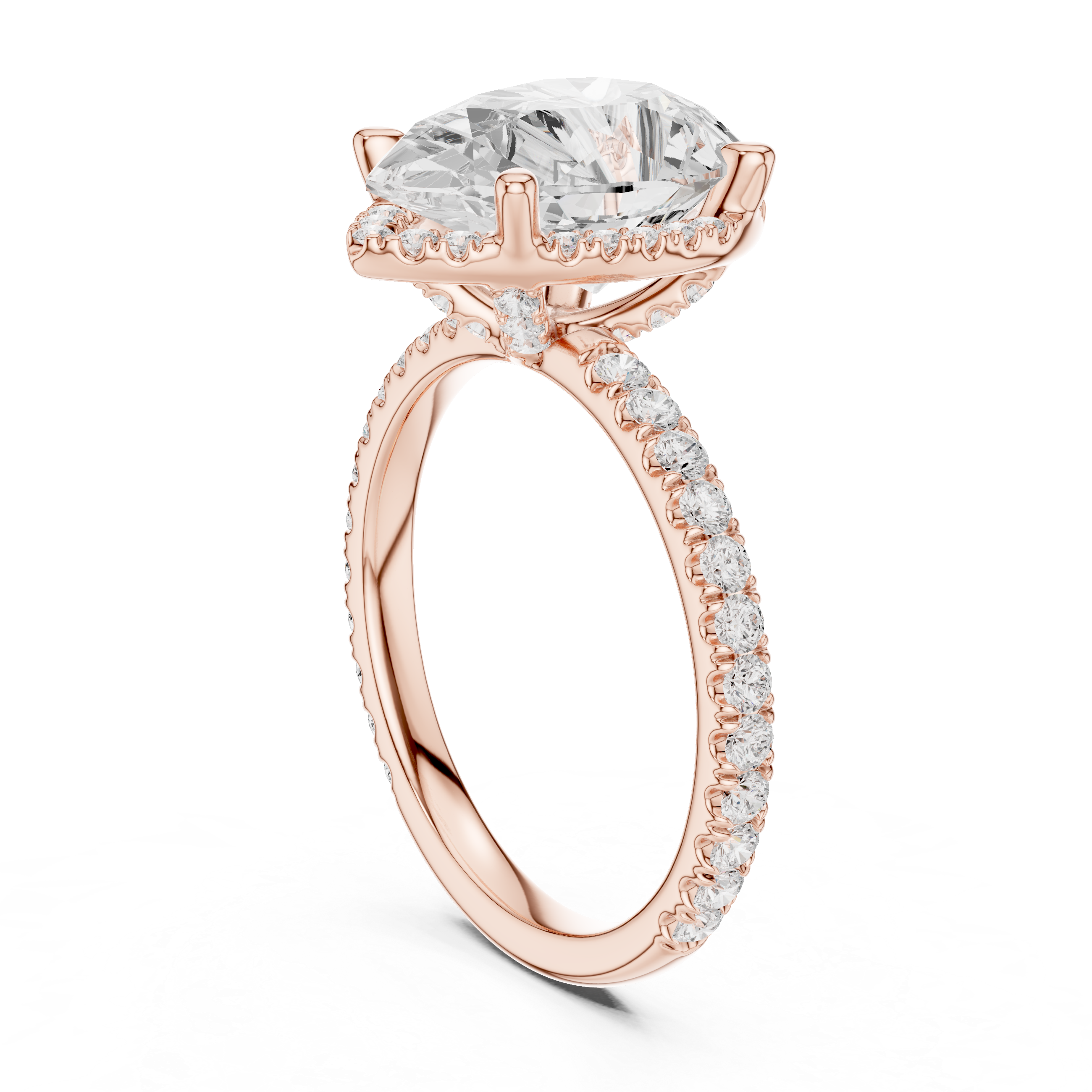 3.50 CT Pear Cut Hidden Halo Diamond Engagement Ring with Pavé Band