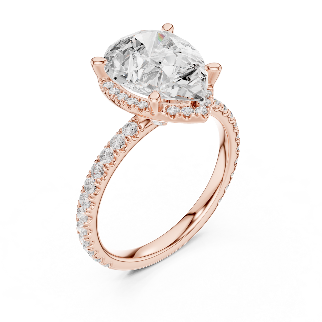 3.50 CT Pear Cut Hidden Halo Diamond Engagement Ring with Pavé Band