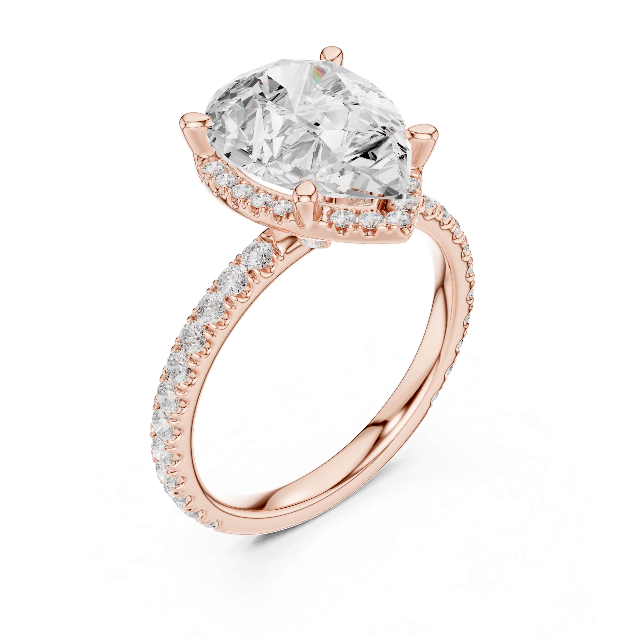 3.50 CT Pear Cut Hidden Halo Diamond Engagement Ring with Pavé Band