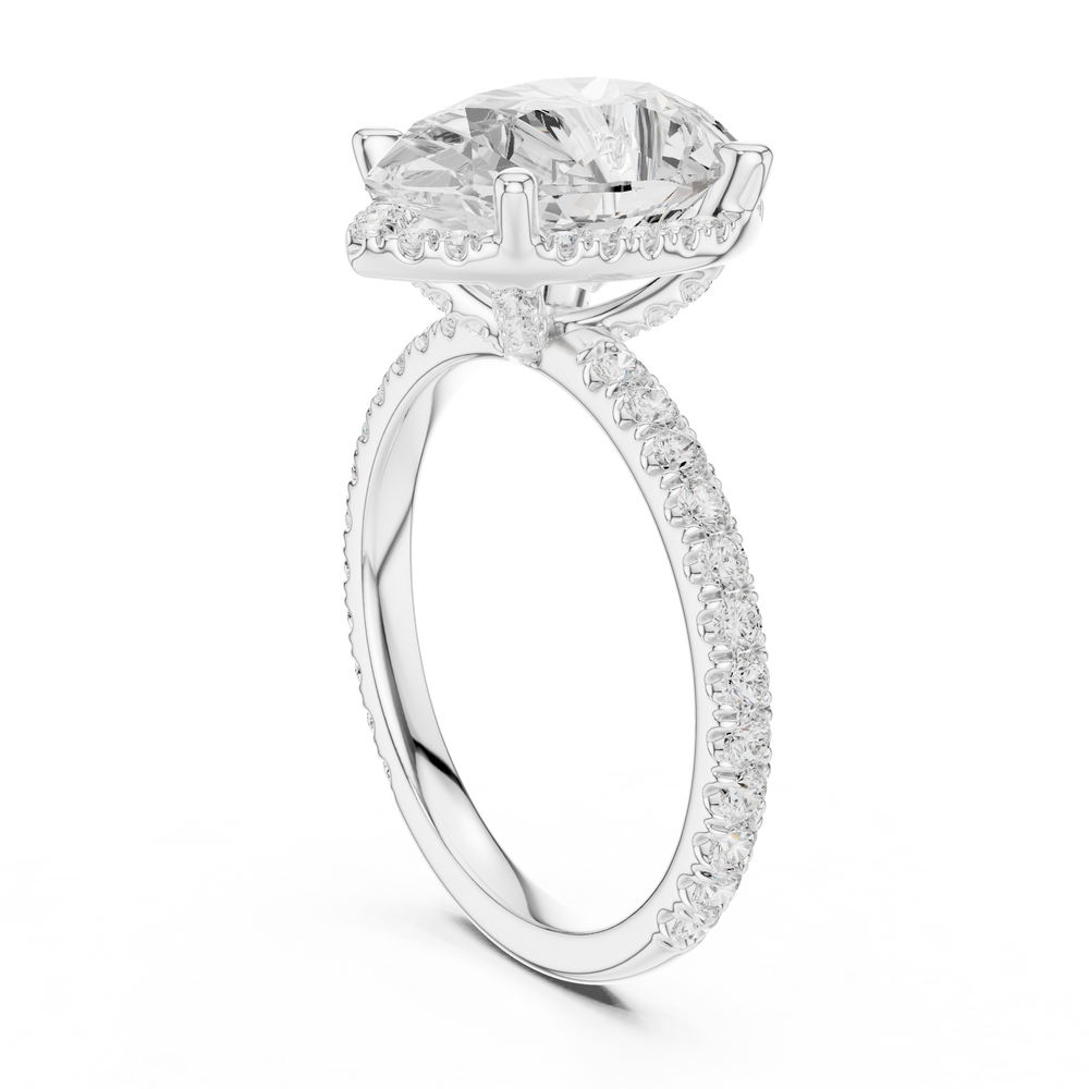 3.50 CT Pear Cut Hidden Halo Diamond Engagement Ring with Pavé Band