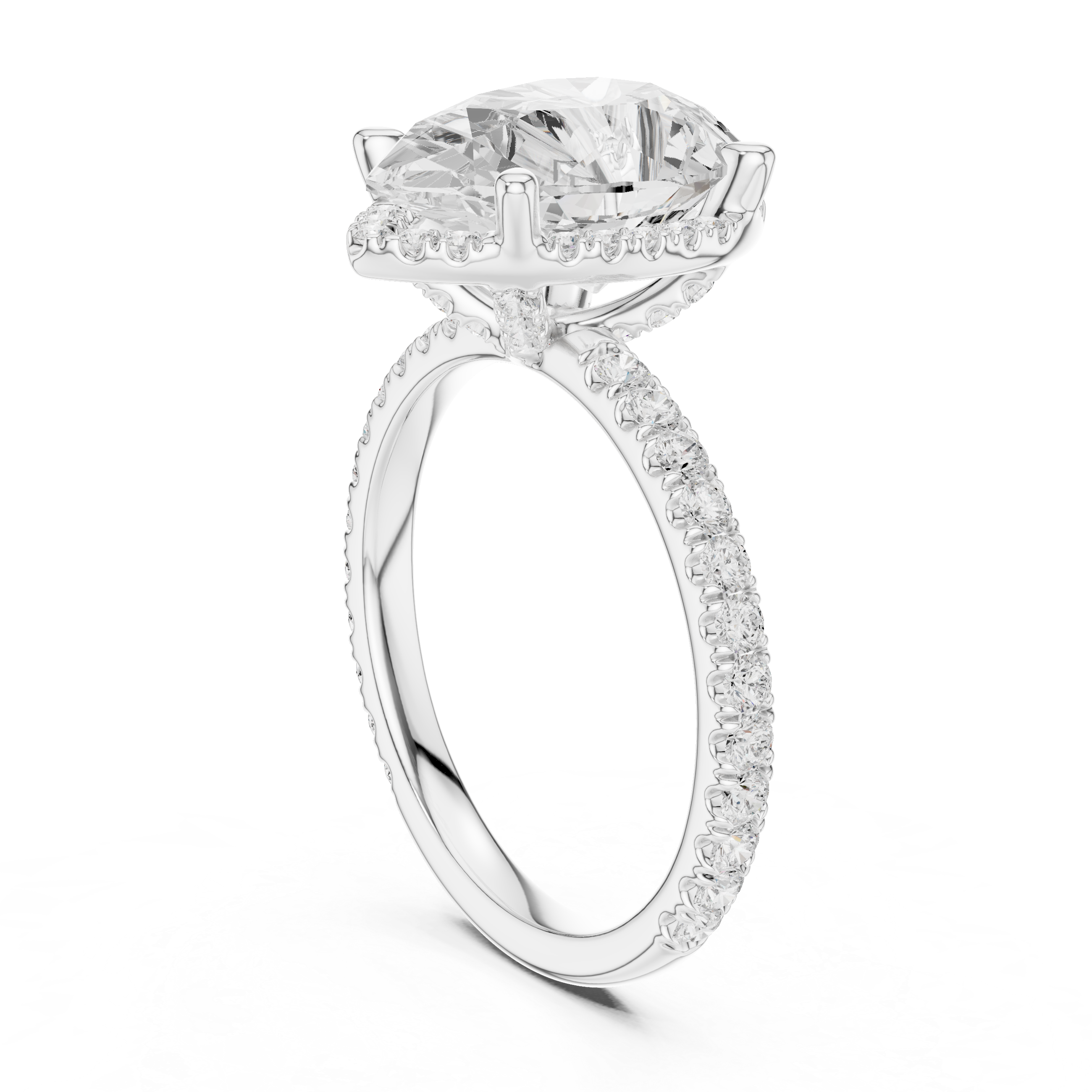 3.50 CT Pear Cut Hidden Halo Diamond Engagement Ring with Pavé Band
