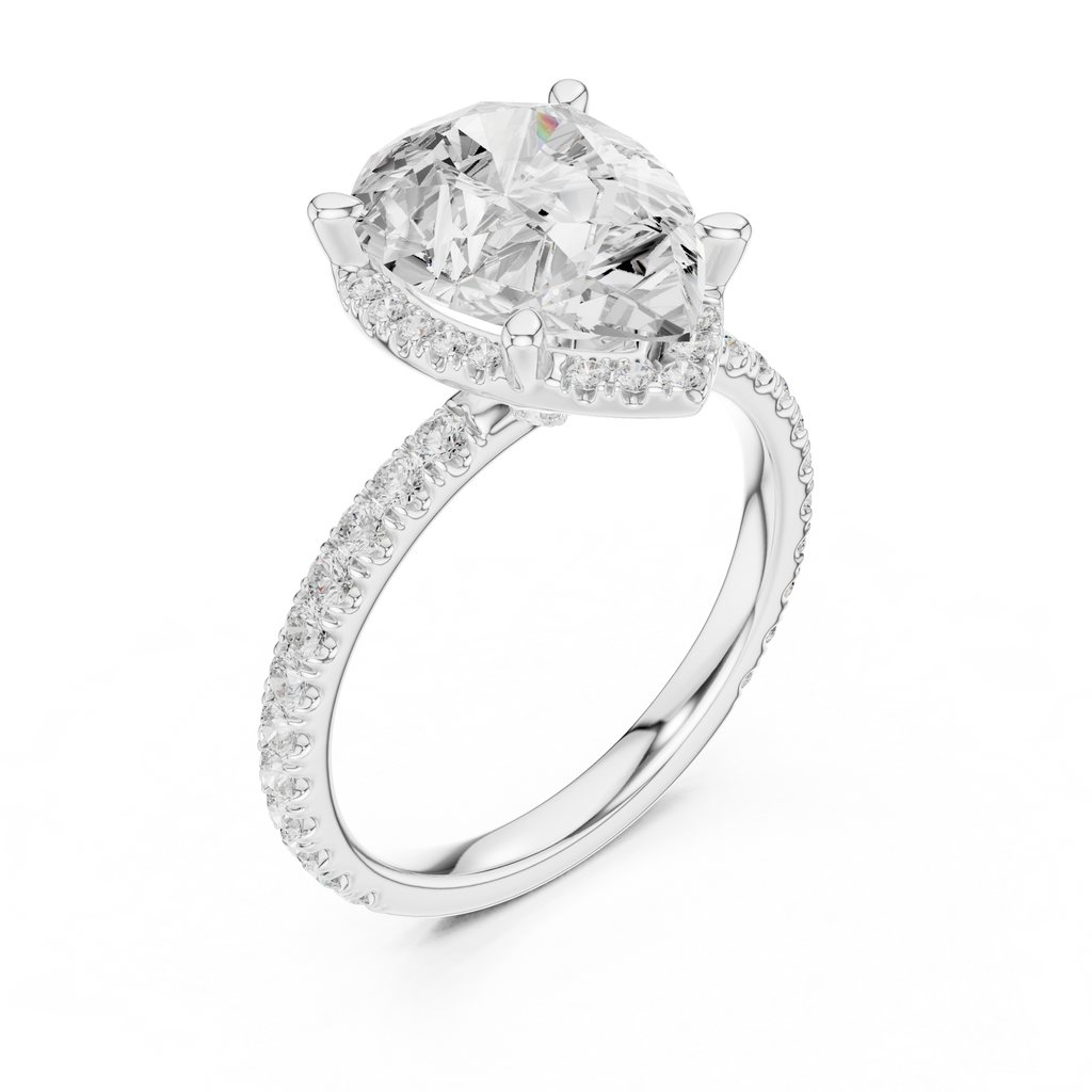 3.50 CT Pear Cut Hidden Halo Diamond Engagement Ring with Pavé Band