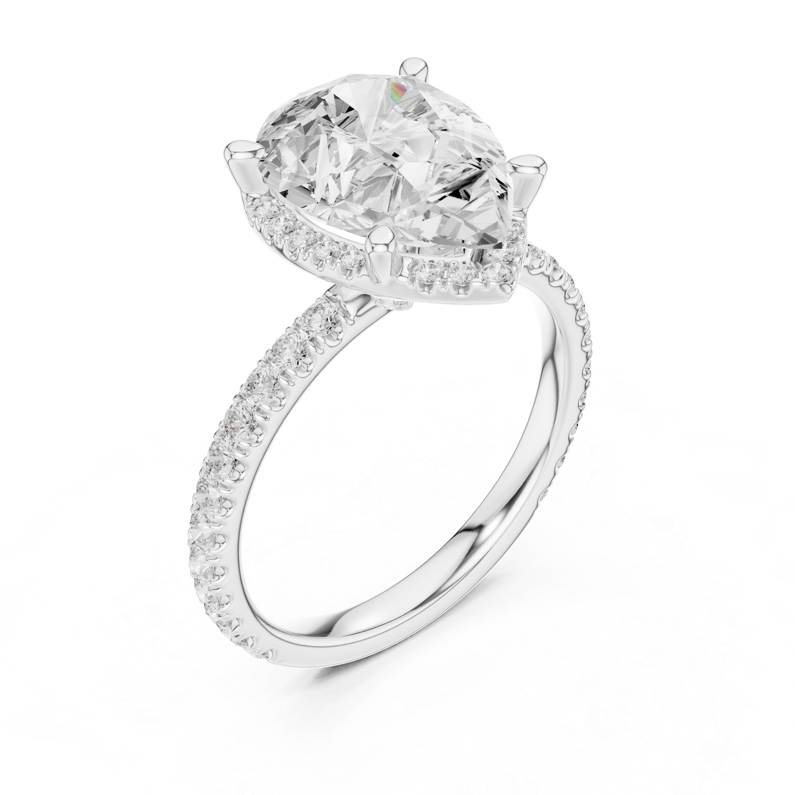 3.50 CT Pear Cut Hidden Halo Diamond Engagement Ring with Pavé Band