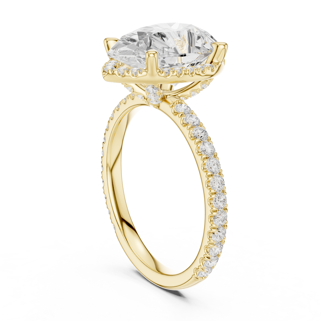 3.50 CT Pear Cut Hidden Halo Diamond Engagement Ring with Pavé Band