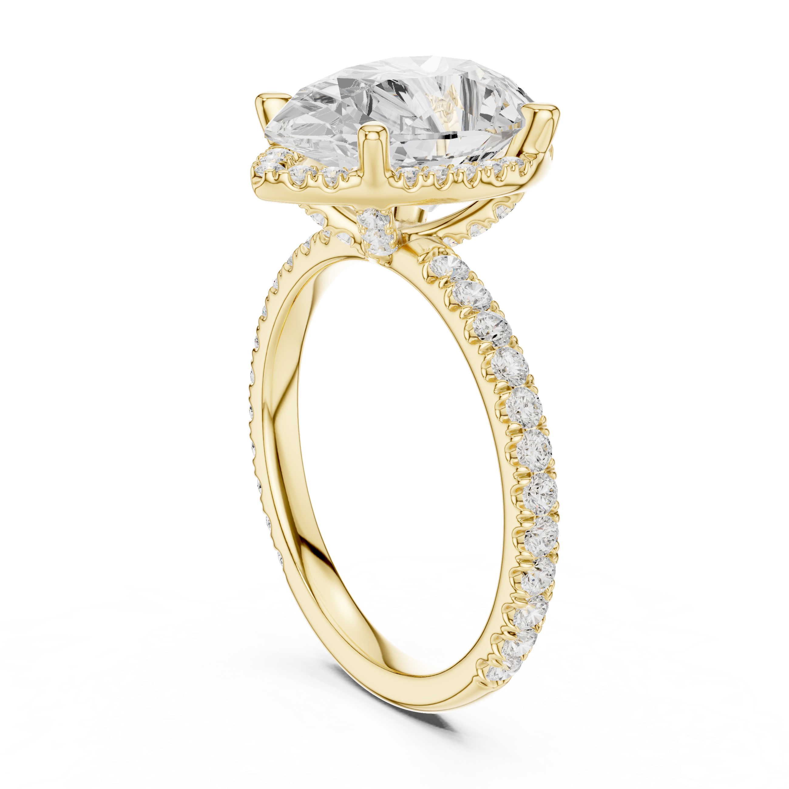 3.50 CT Pear Cut Hidden Halo Diamond Engagement Ring with Pavé Band