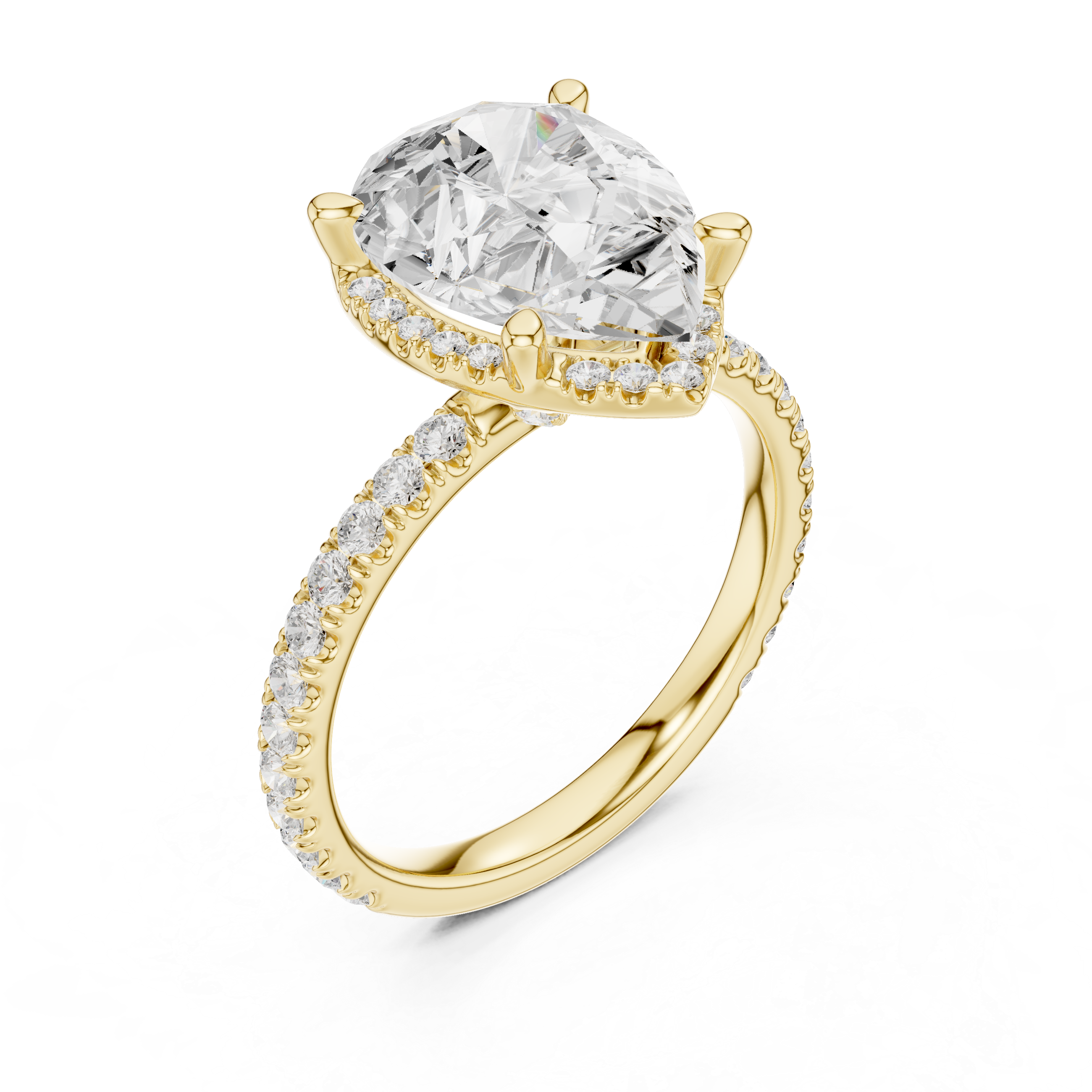 3.50 CT Pear Cut Hidden Halo Diamond Engagement Ring with Pavé Band