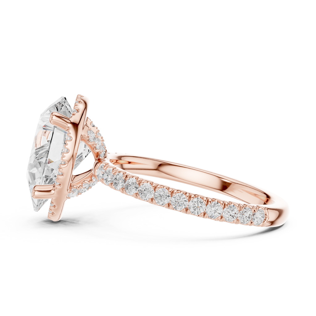 3.50 CT Pear Cut Hidden Halo Diamond Engagement Ring with Pavé Band