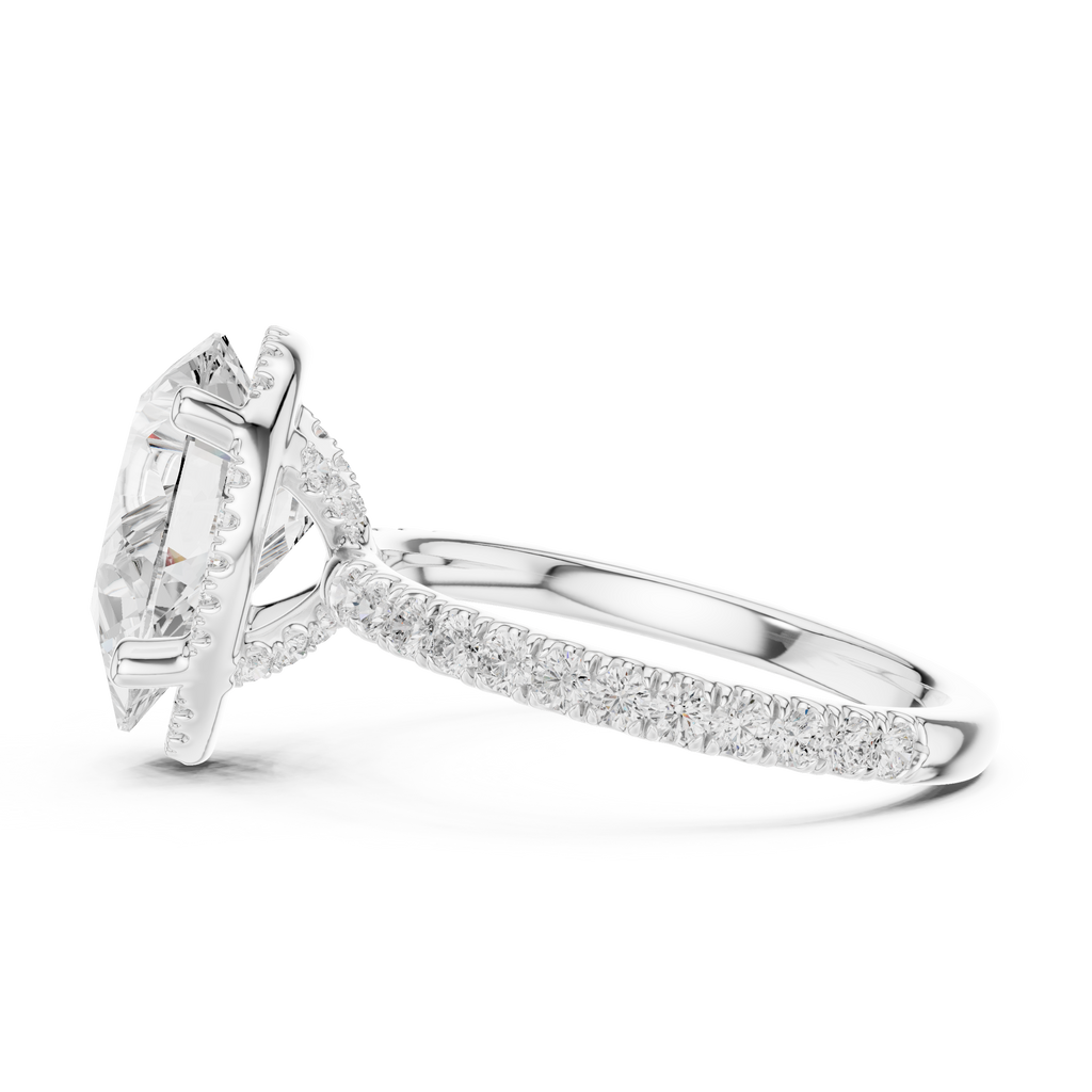 3.50 CT Pear Cut Hidden Halo Diamond Engagement Ring with Pavé Band