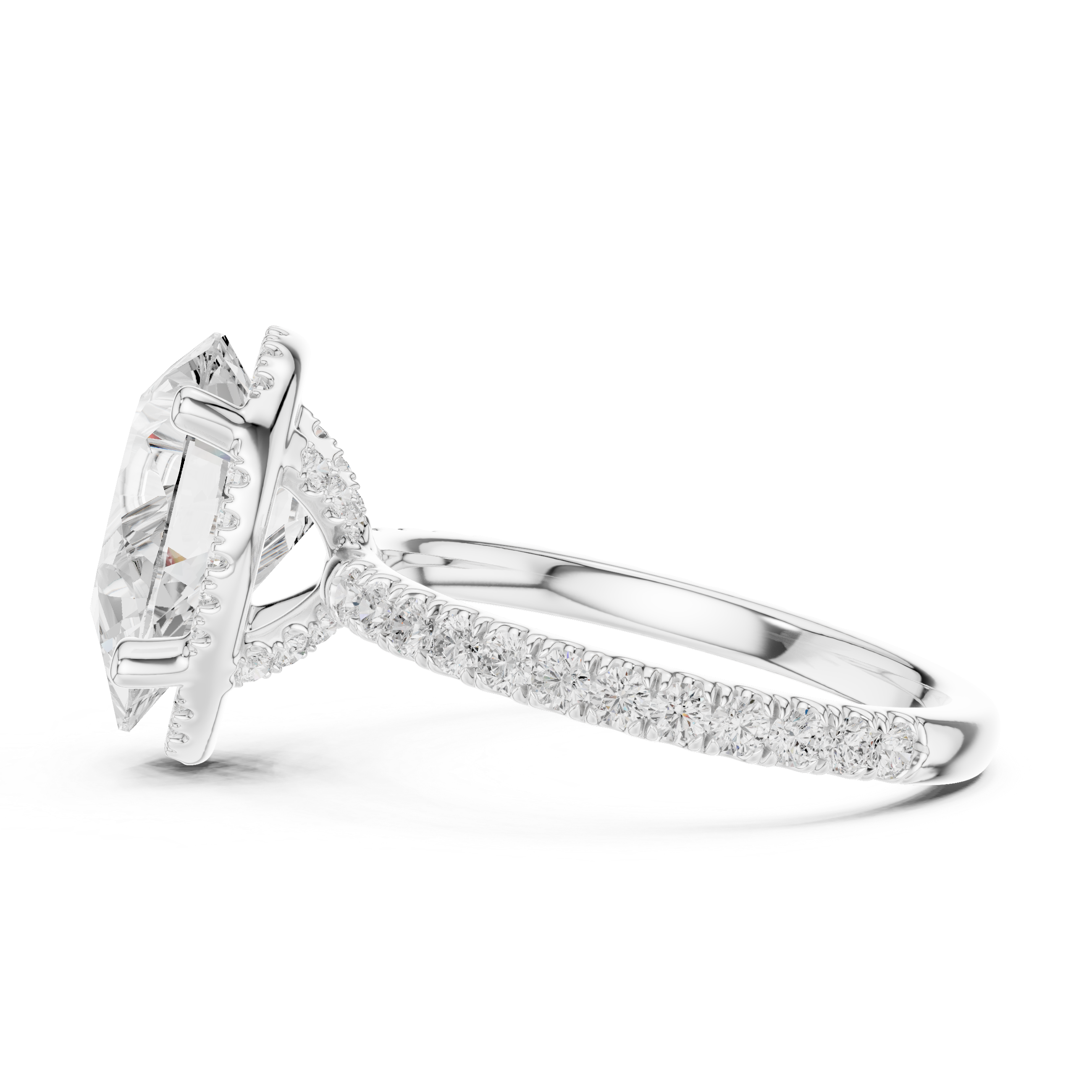 3.50 CT Pear Cut Hidden Halo Diamond Engagement Ring with Pavé Band