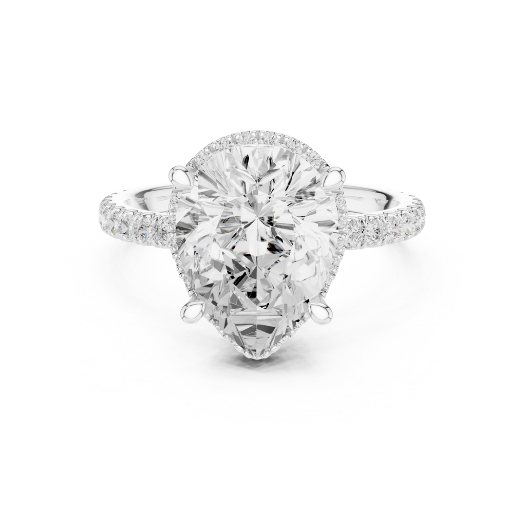 3.50 CT Pear Cut Hidden Halo Diamond Engagement Ring with Pavé Band