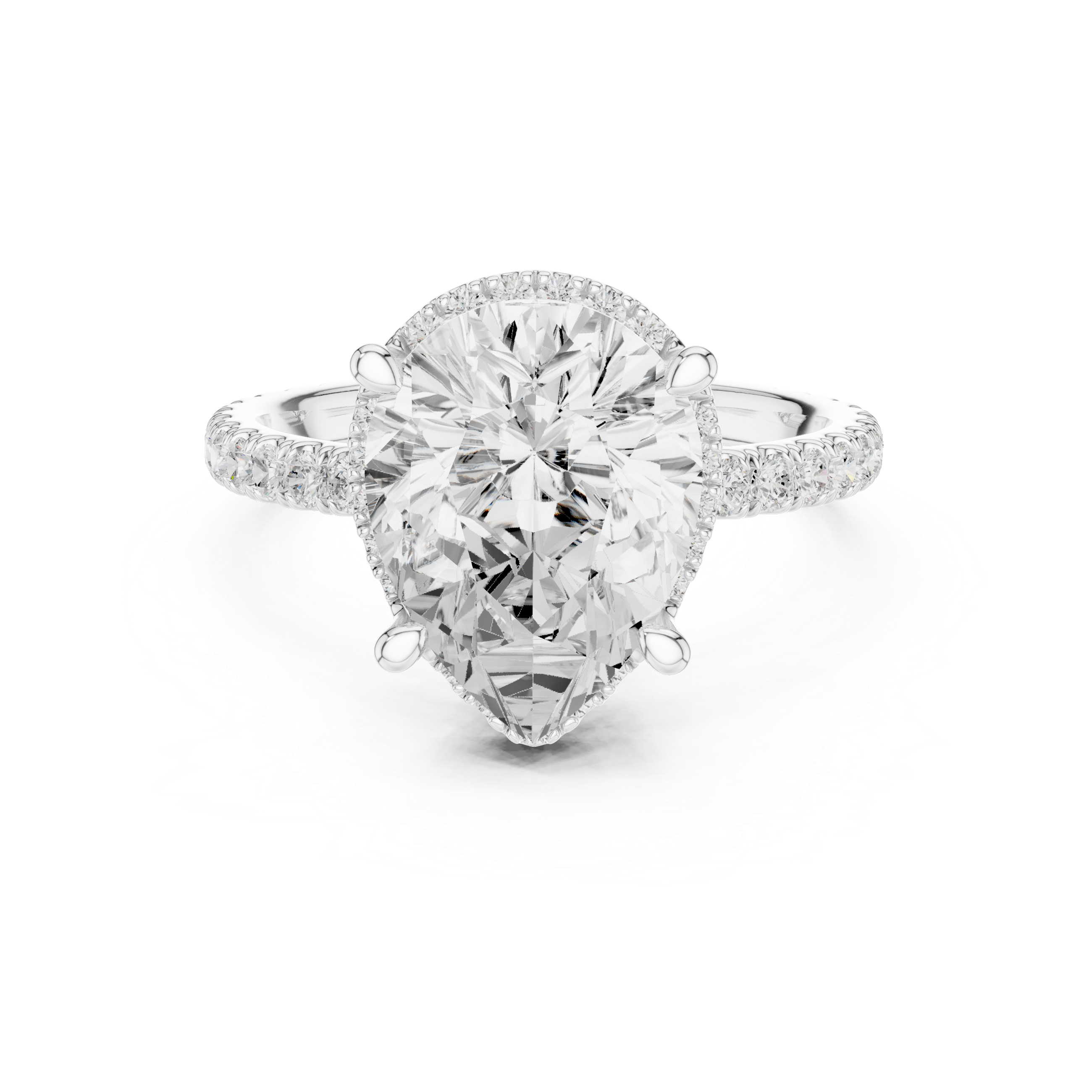 3.50 CT Pear Cut Hidden Halo Diamond Engagement Ring with Pavé Band