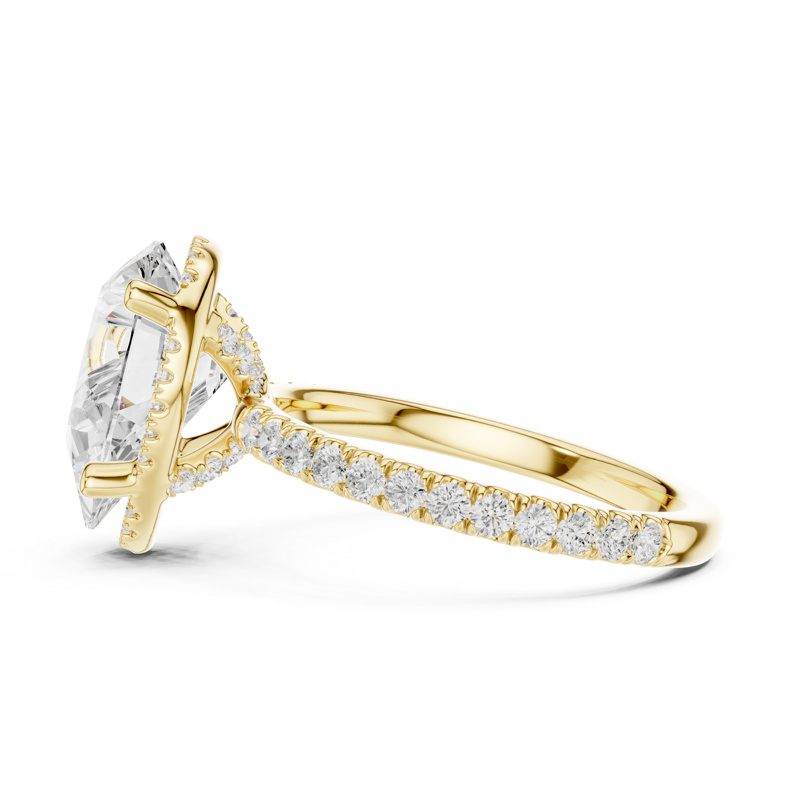 3.50 CT Pear Cut Hidden Halo Diamond Engagement Ring with Pavé Band