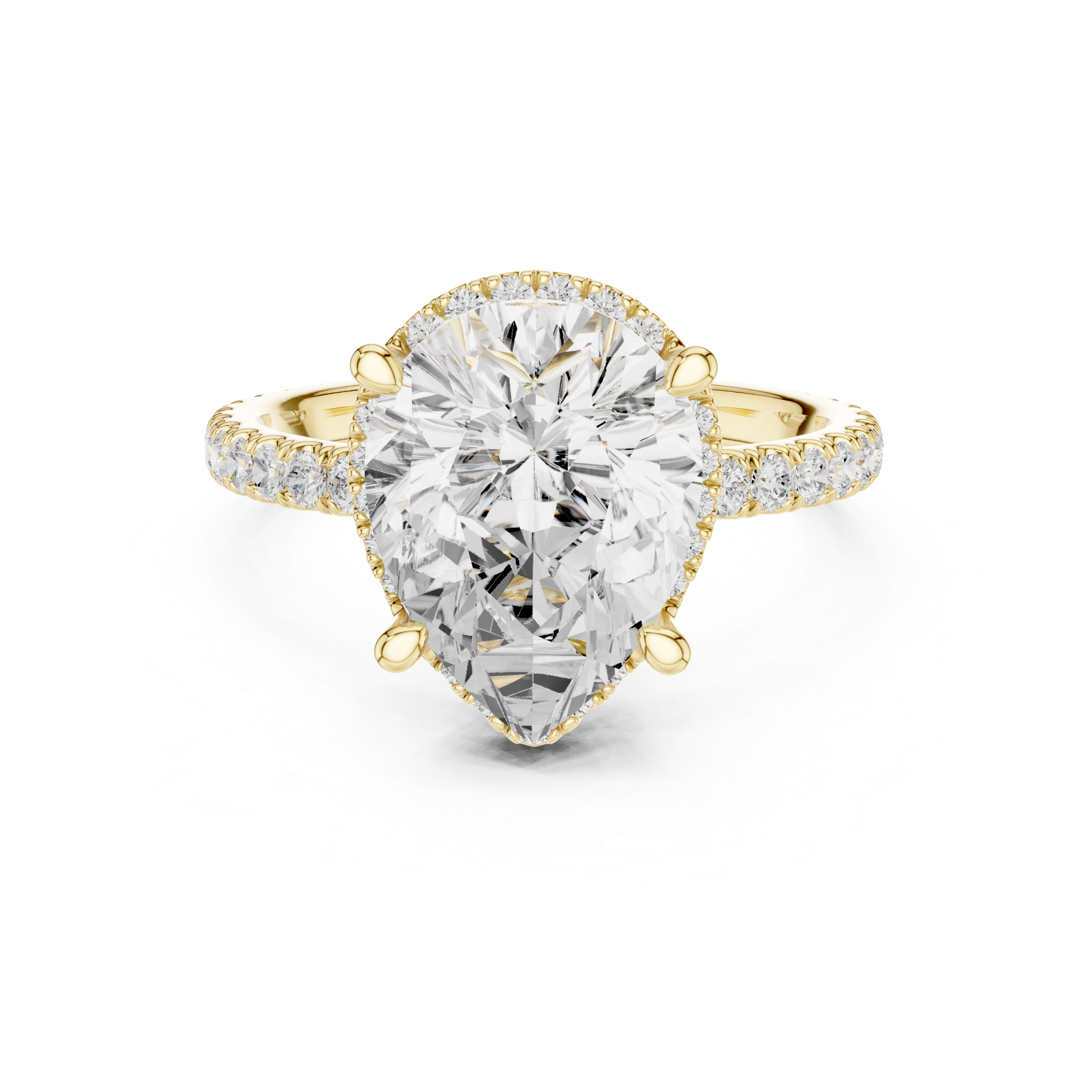 3.50 CT Pear Cut Hidden Halo Diamond Engagement Ring with Pavé Band