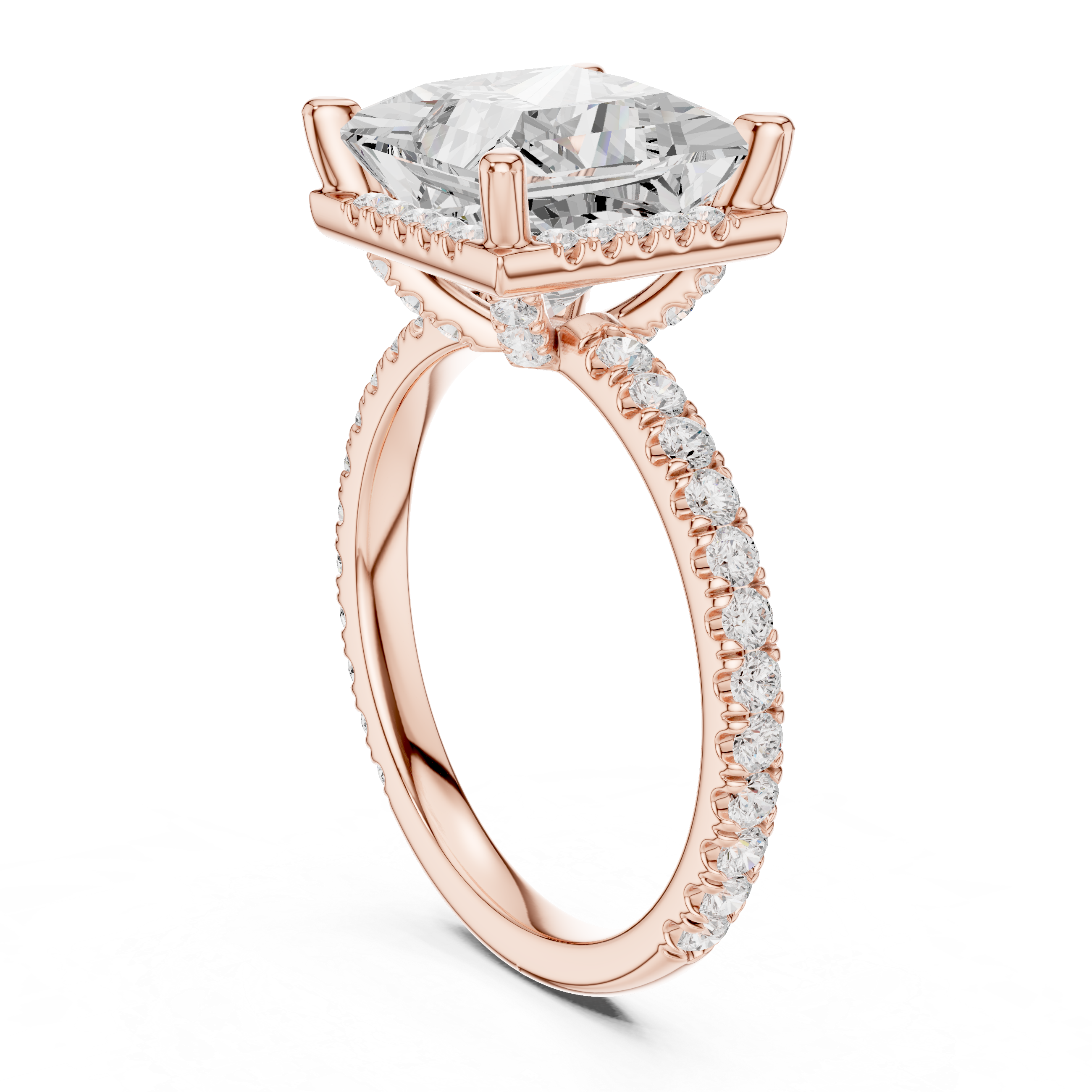 3.50 CT Princess Cut Hidden Halo Diamond Engagement Ring with Pavé Band