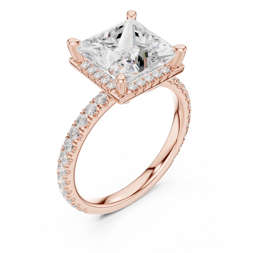 3.50 CT Princess Cut Hidden Halo Diamond Engagement Ring with Pavé Band