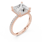 3.50 CT Princess Cut Hidden Halo Diamond Engagement Ring with Pavé Band