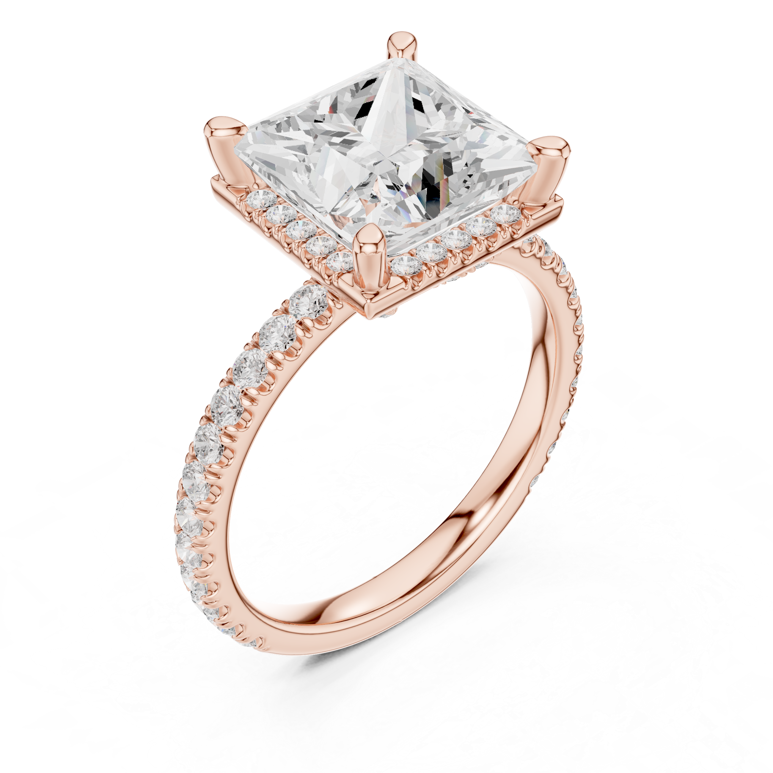 3.50 CT Princess Cut Hidden Halo Diamond Engagement Ring with Pavé Band