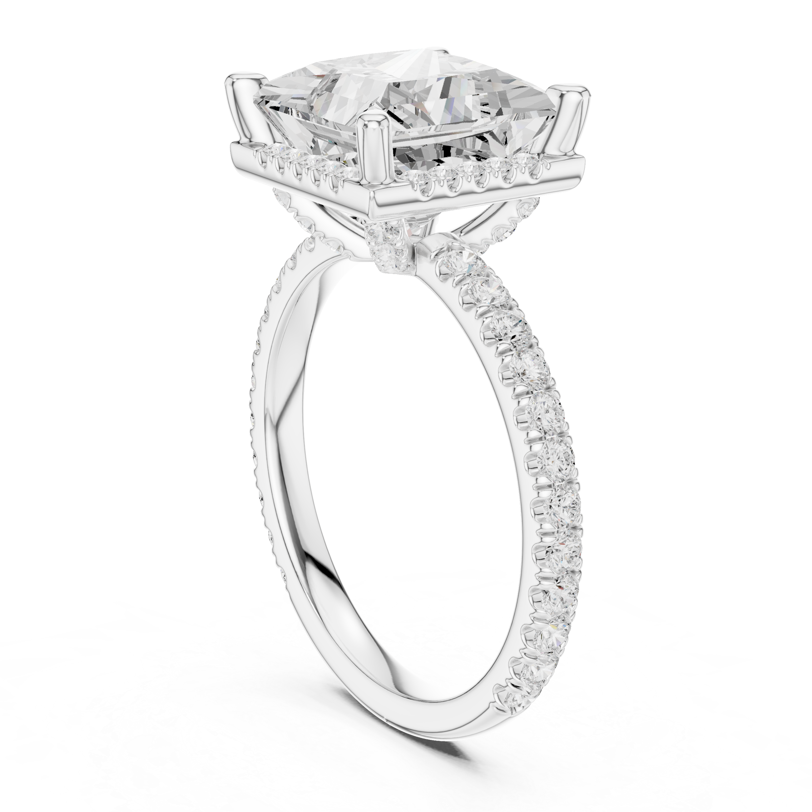 3.50 CT Princess Cut Hidden Halo Diamond Engagement Ring with Pavé Band