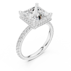 3.50 CT Princess Cut Hidden Halo Diamond Engagement Ring with Pavé Band