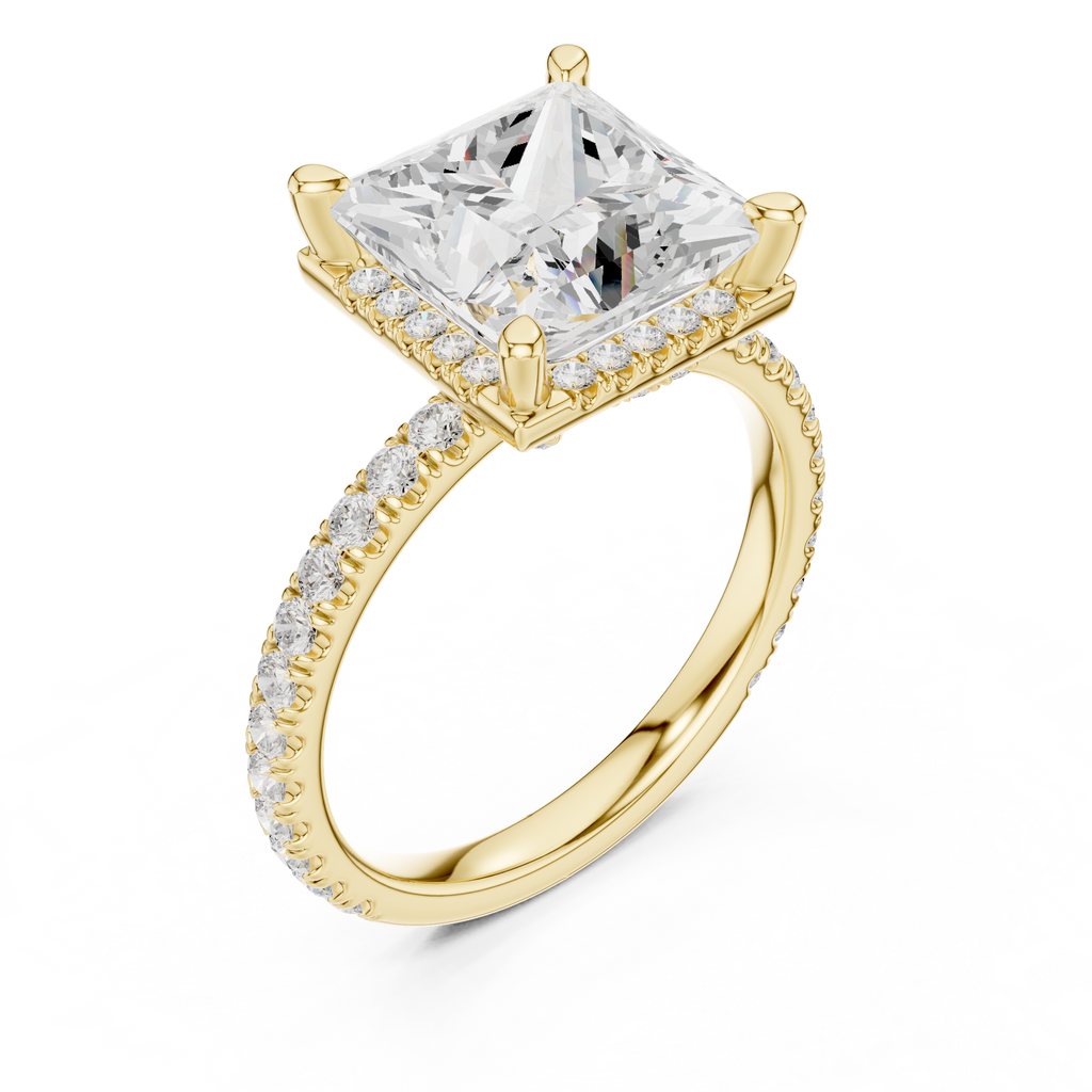 3.50 CT Princess Cut Hidden Halo Diamond Engagement Ring with Pavé Band
