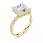 3.50 CT Princess Cut Hidden Halo Diamond Engagement Ring with Pavé Band
