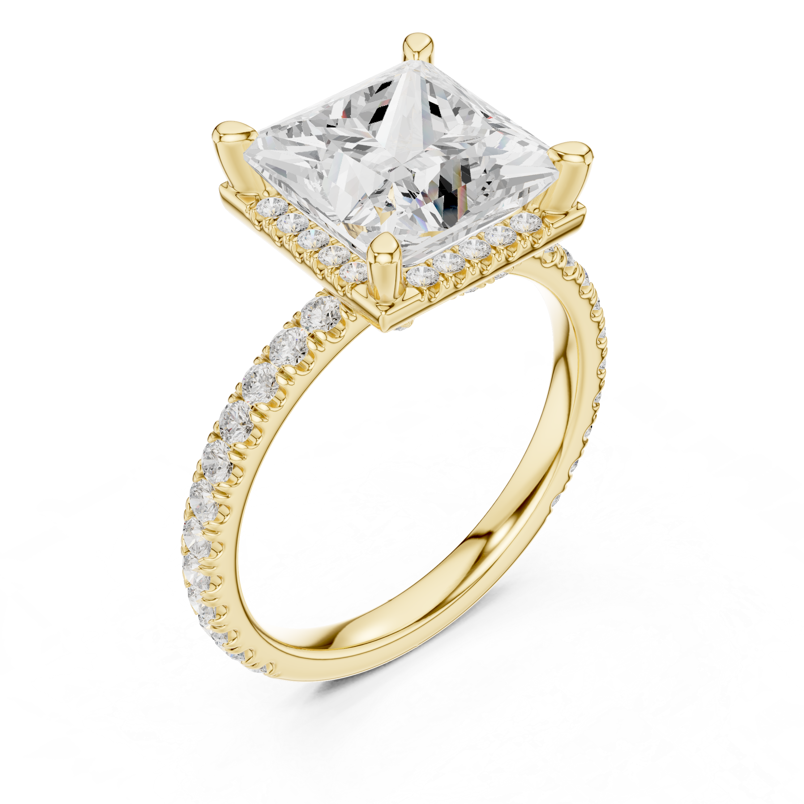 3.50 CT Princess Cut Hidden Halo Diamond Engagement Ring with Pavé Band